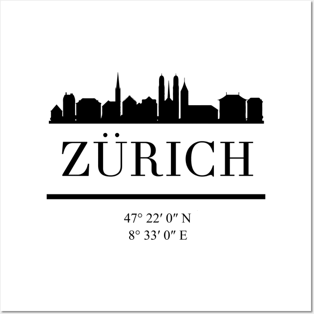 ZURICH SWITZERLAND BLACK SILHOUETTE SKYLINE ART Wall Art by deificusArt